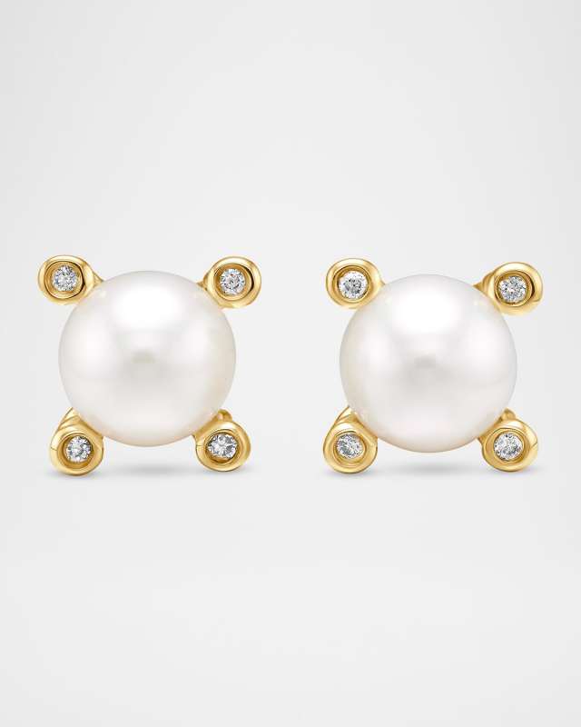 Cable Collectibles Stud Earrings with Diamonds and Pearl in 18K Gold, 7mm